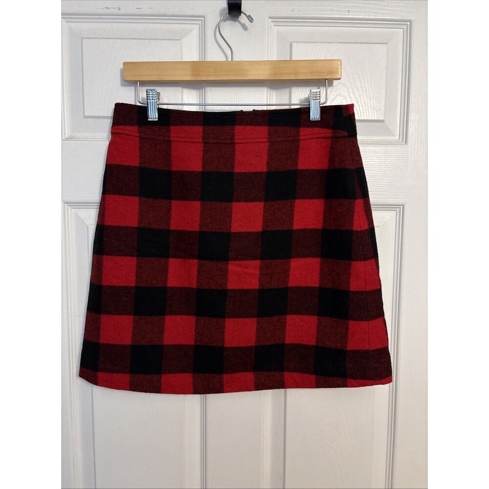 J Crew Women's Black & Red Buffalo Plaid Lined A-Line Wool Blend  Skirt,  Size 6